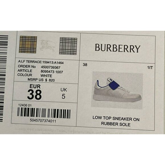 Burberry Terrace Leather Sneakers Extra Laces Sz 38 US 8 NEW - Picture 10 of 13